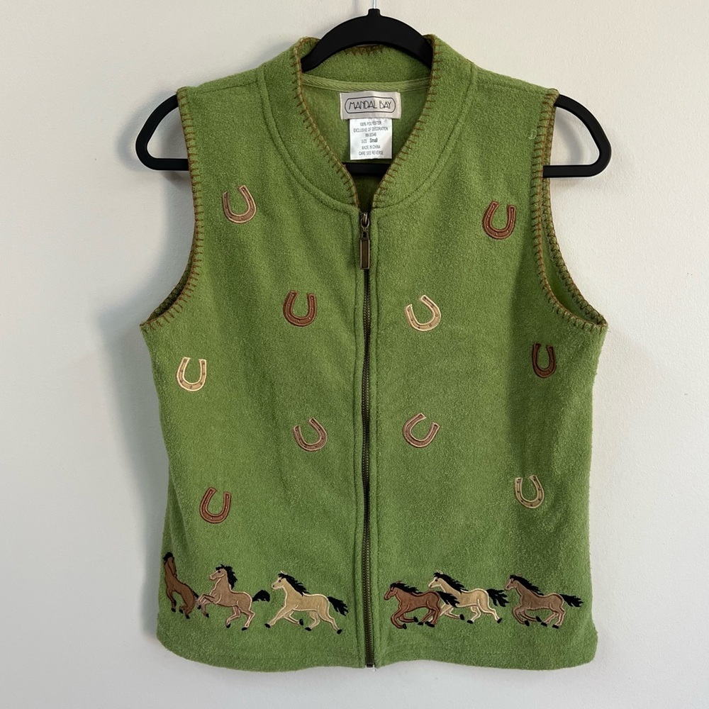 Vintage Fleece Vest with Horses